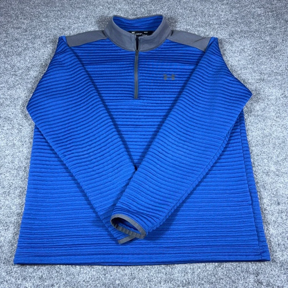 Under Armour ColdGear Mens Large Blue Ribbed Quarter Zip Pullover Jacket Loose